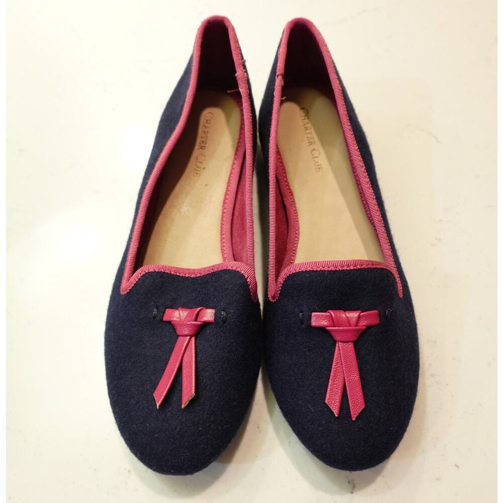 Charter Club Preppy Navy and Pink slip-on flats / mules' size 6.5
